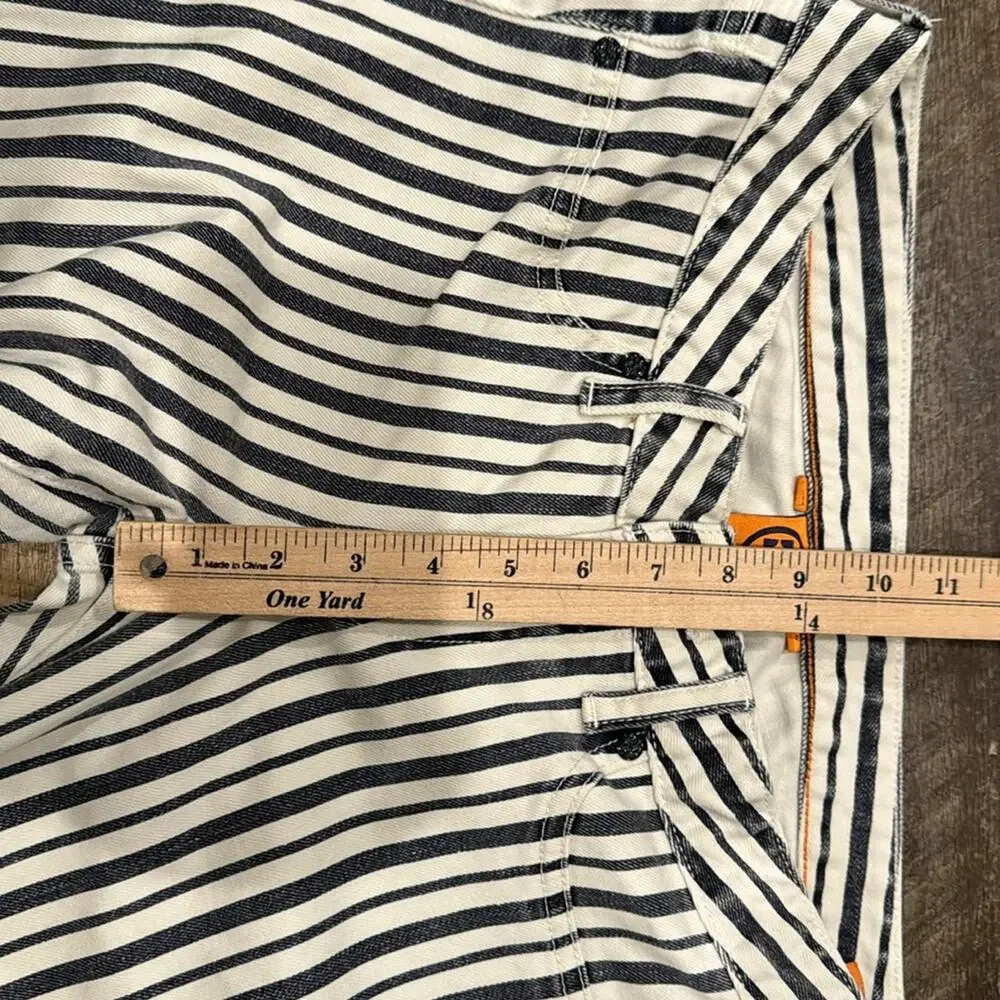 Tory Burch Women's Striped Denim Marlien Leggings Navy White Size 28